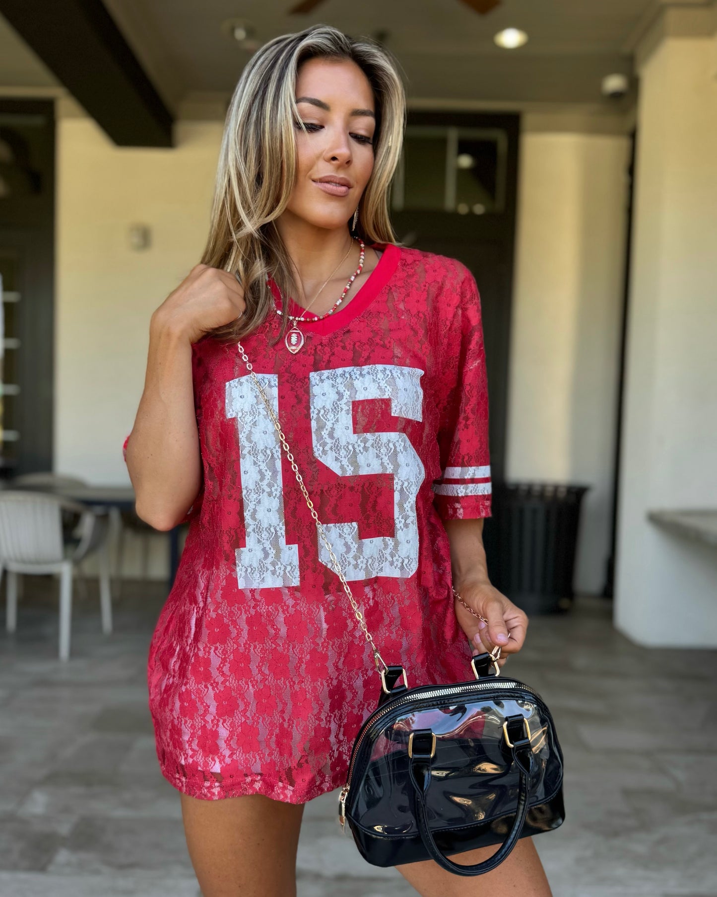 Patent Black Cream Stadium-Approved Purse