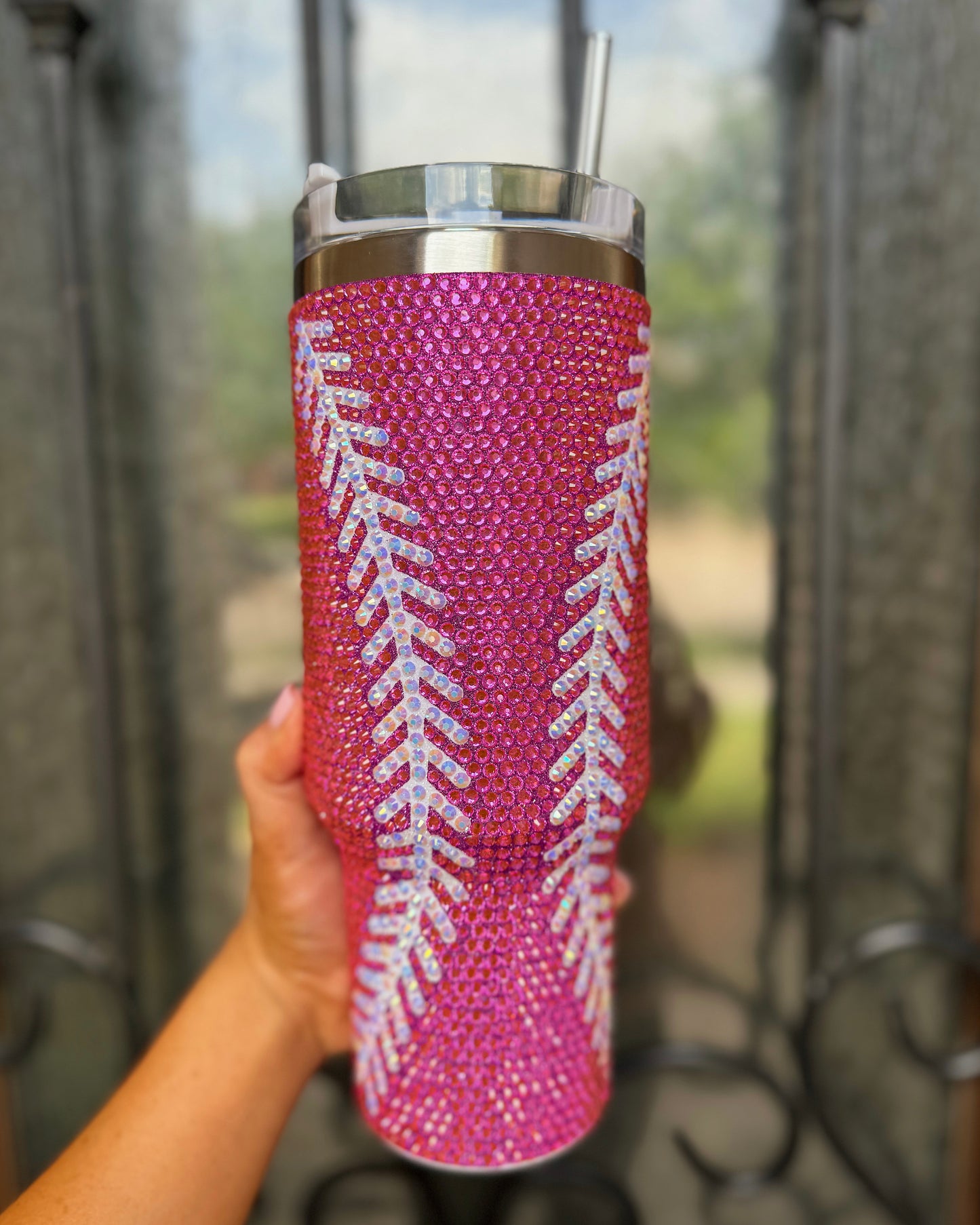 Pre-Order: HOT PINK Crystal Baseball/Softball "Blinged Out" 40 Oz. Tumbler (Ships Approx. 6/20) - Live Love Gameday®