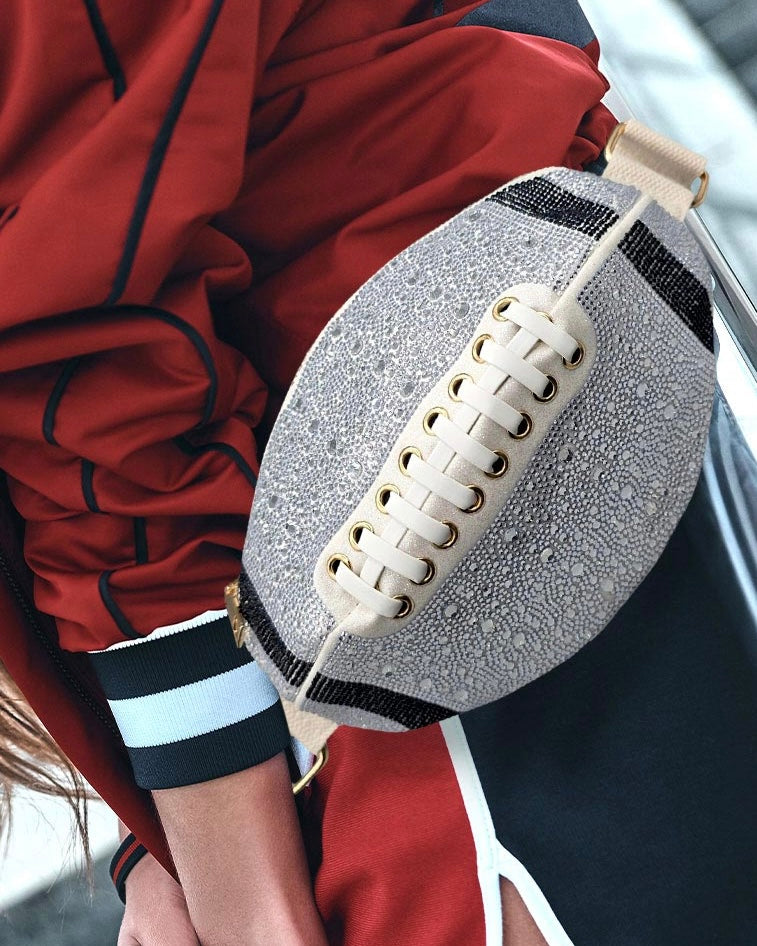 White Sideline Shine Bling-Studded FOOTBALL Crossbody/Fanny Pack (Ships 10/25)