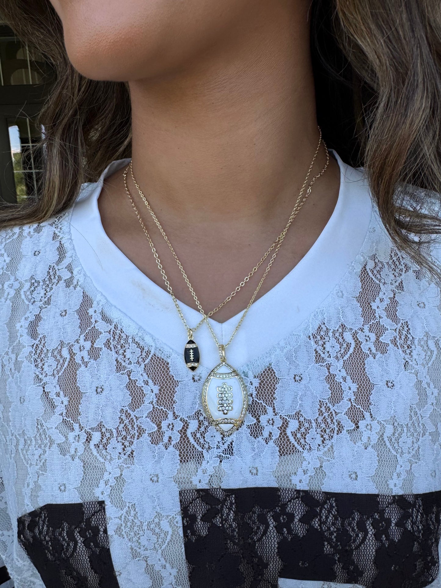 Black 18K Gold Micro-Pave Dainty FOOTBALL Necklace