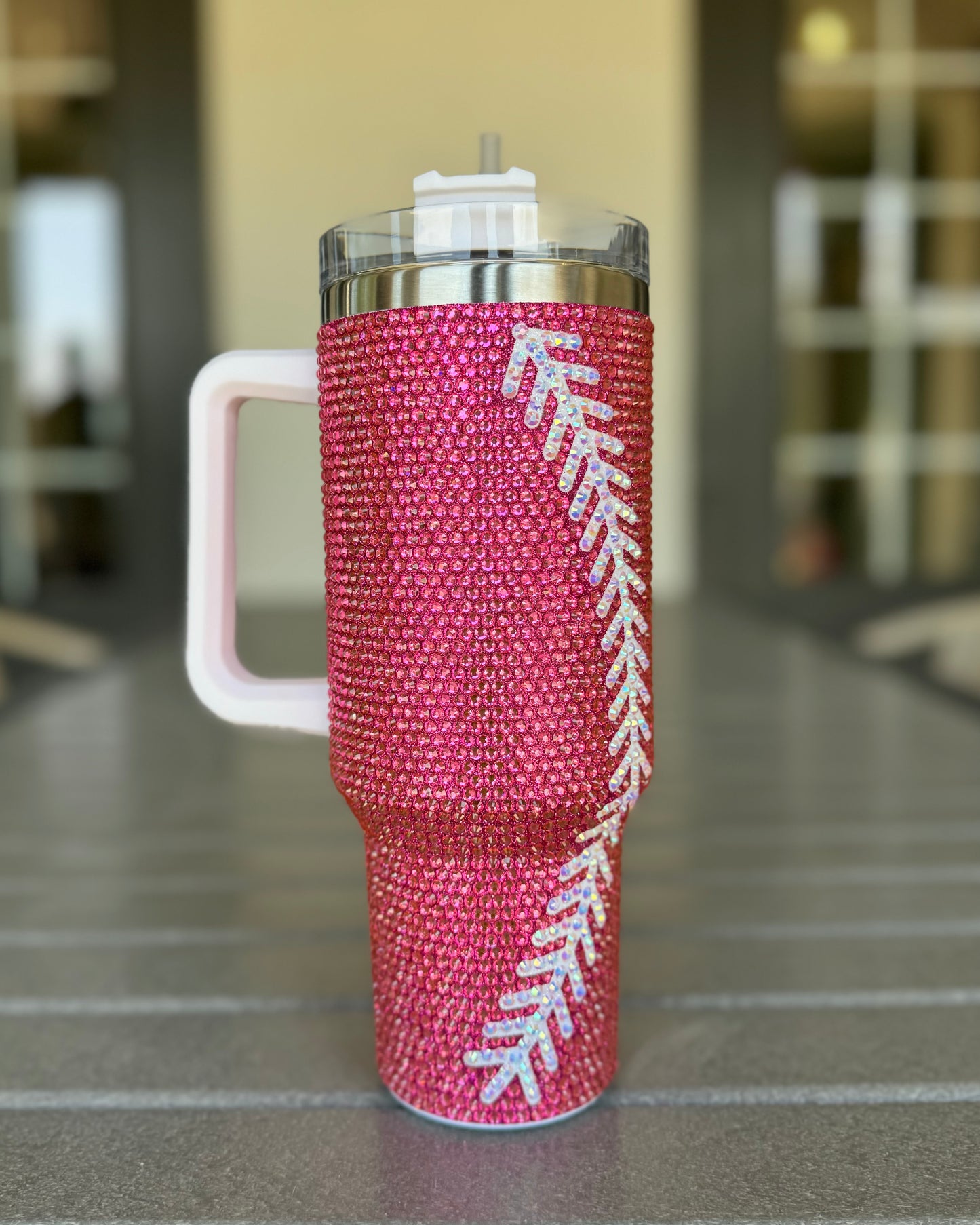 Pre-Order: HOT PINK Crystal Baseball/Softball "Blinged Out" 40 Oz. Tumbler (Ships Approx. 6/30) - Live Love Gameday®