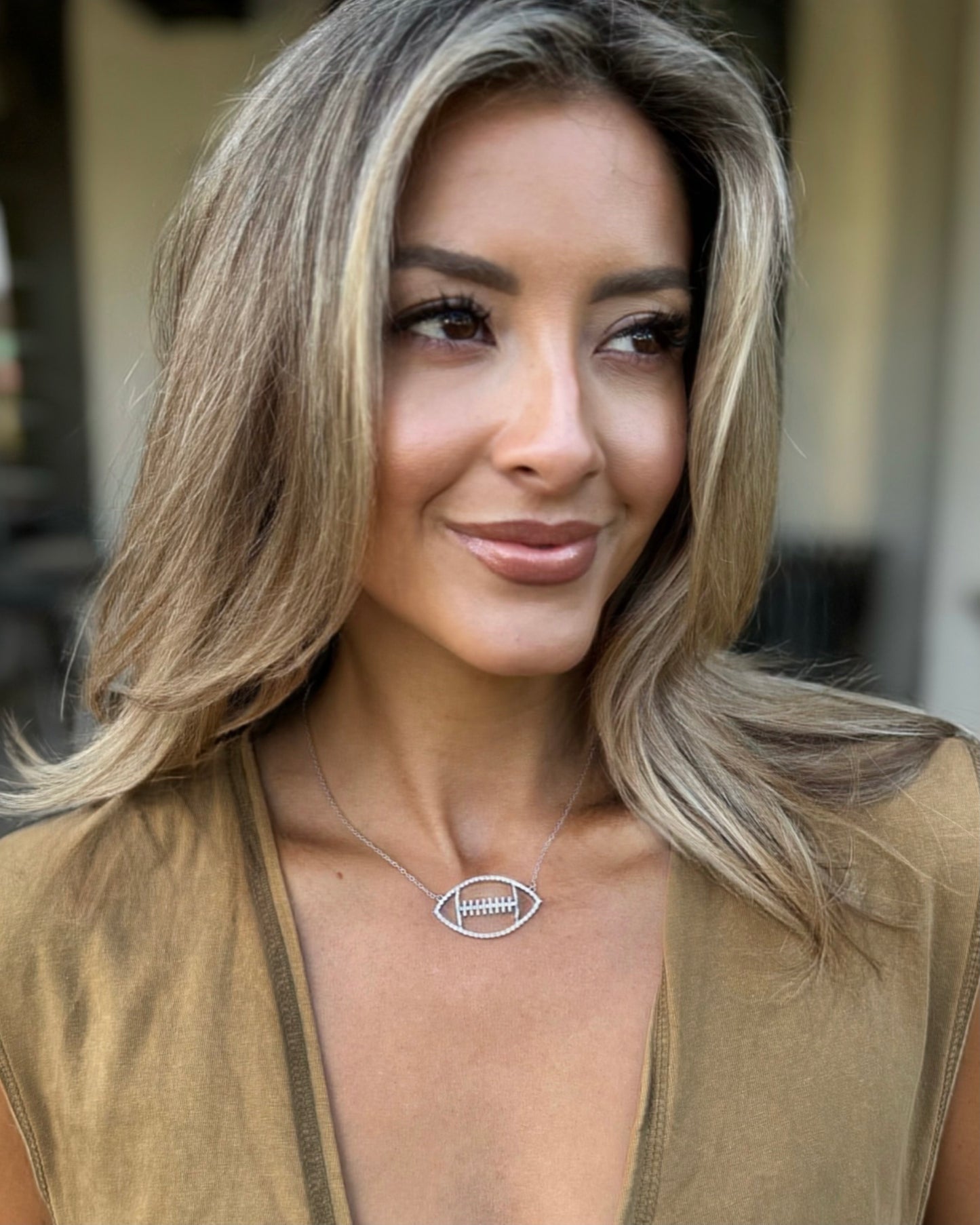 Silver Crystal Touchdown FOOTBALL Necklace