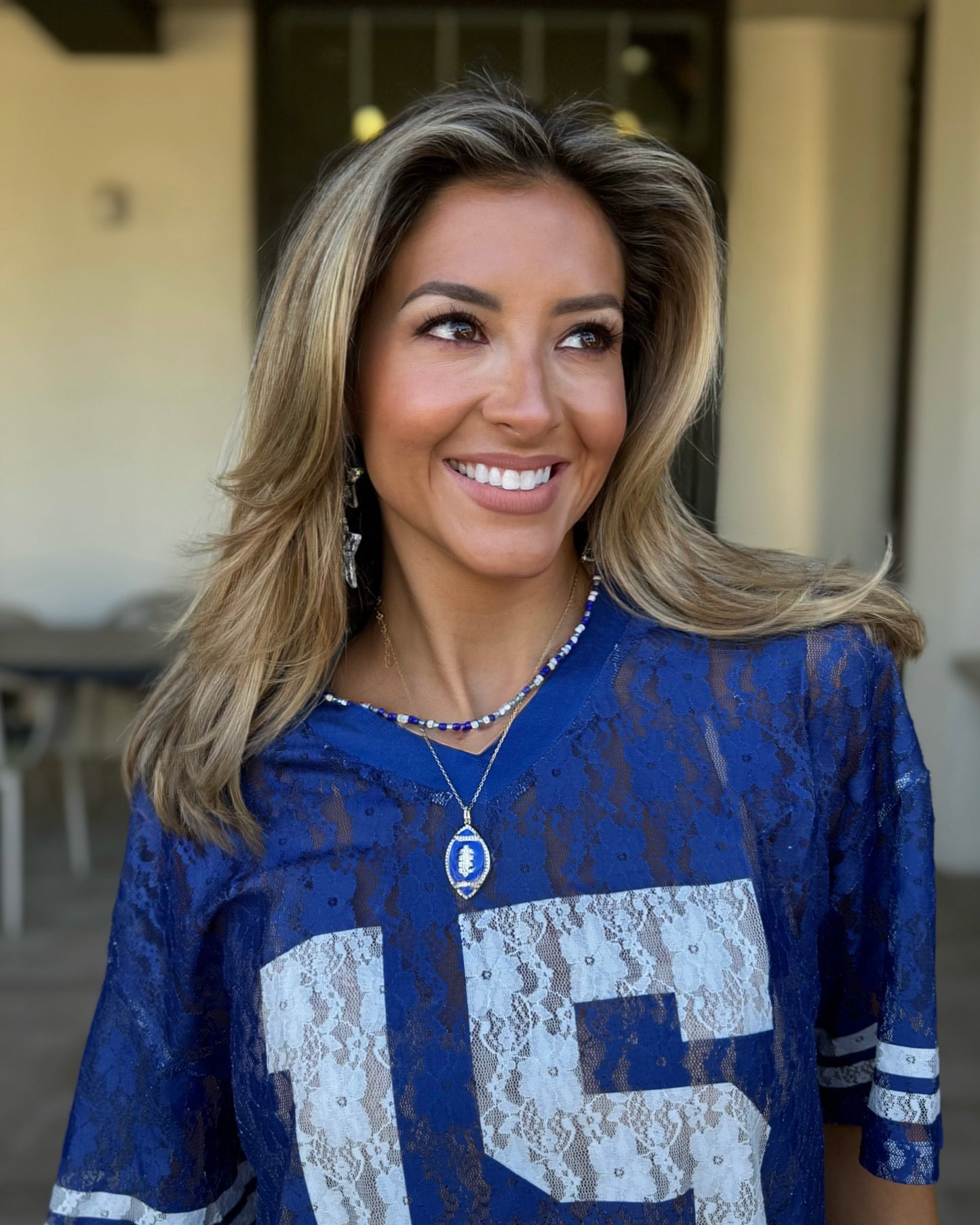 Blue/White Sidelines Beaded Necklace