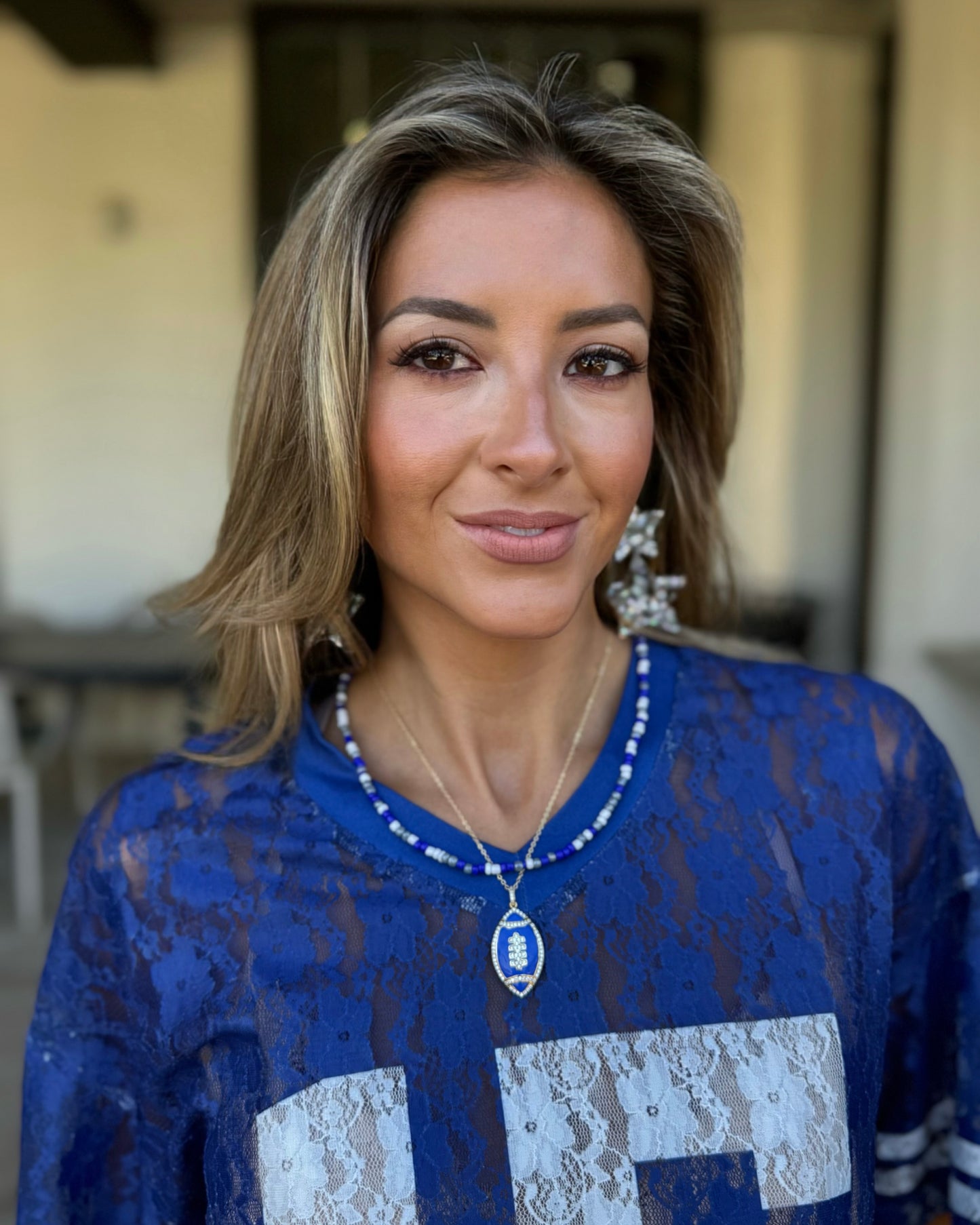 Blue/White Sidelines Beaded Necklace