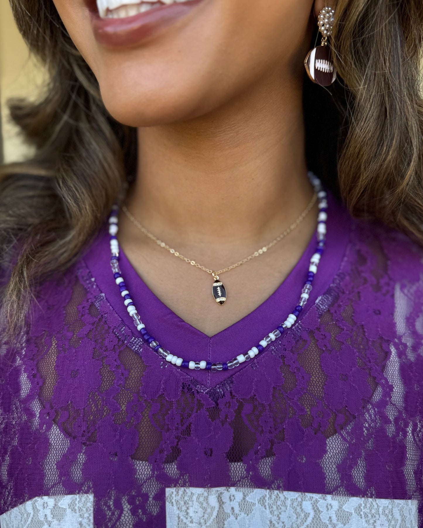 Purple/White Sidelines Beaded Necklace