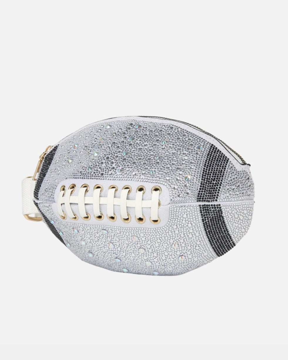 White Sideline Shine Bling-Studded FOOTBALL Crossbody/Fanny Pack (Ships 10/25)