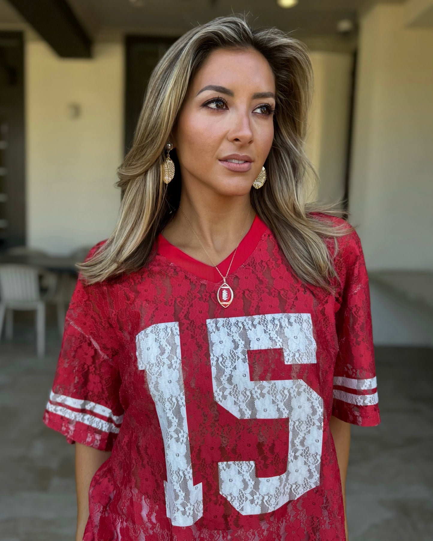 Red/Gold Rhinestone Enamel Football Necklace