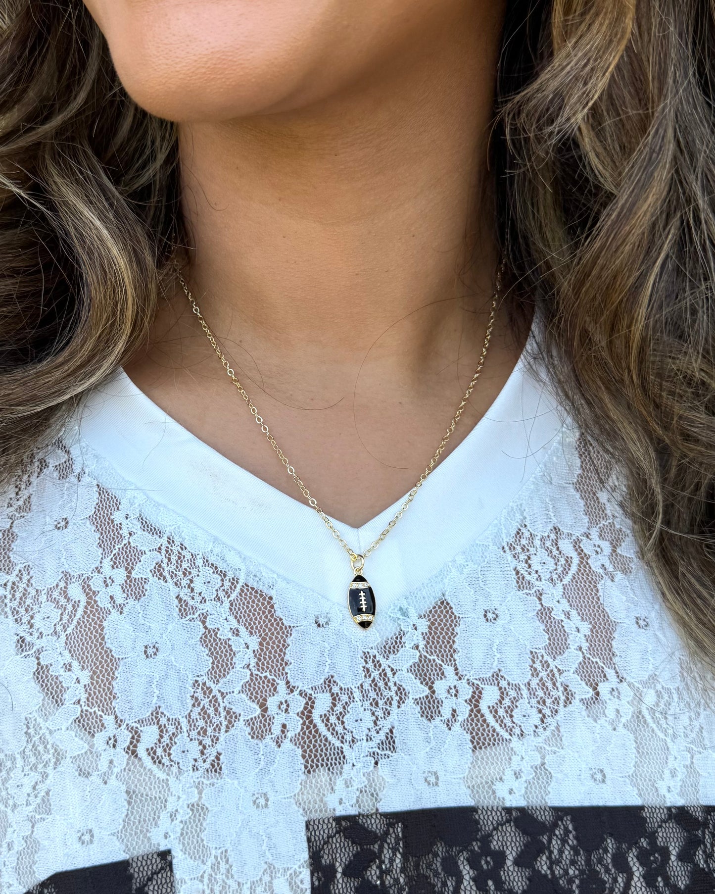 Black 18K Gold Micro-Pave Dainty FOOTBALL Necklace