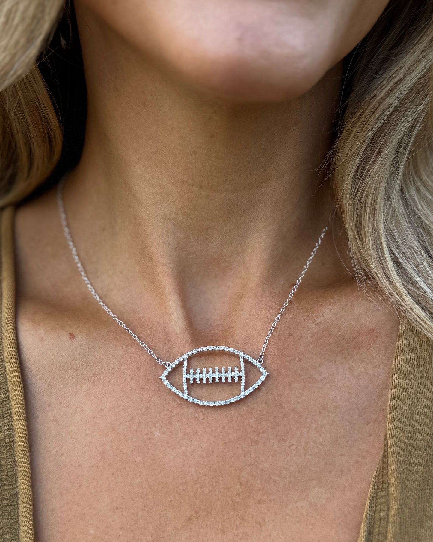 Silver Crystal Touchdown FOOTBALL Necklace