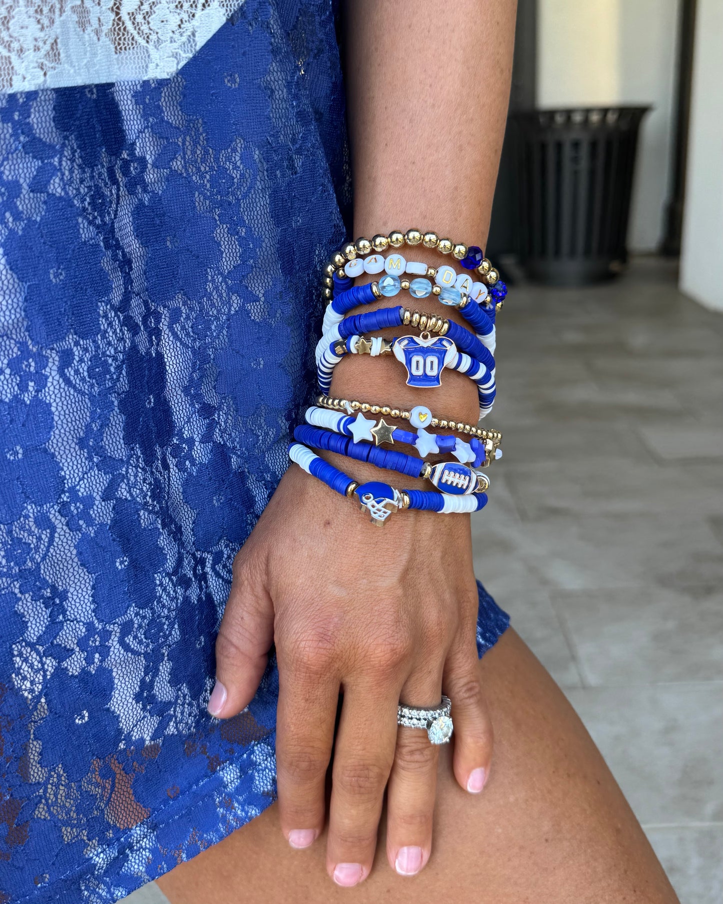 Blue & White Star Football Jersey Enamel Bracelet Set