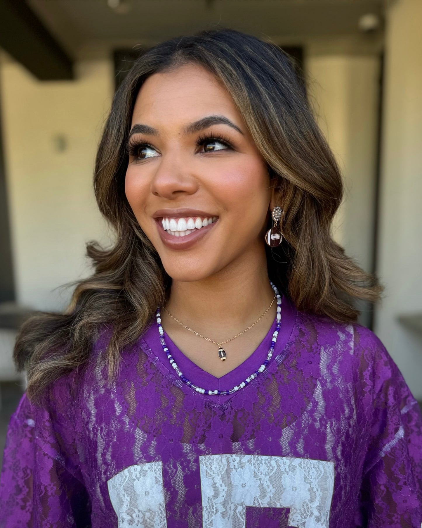Purple/White Sidelines Beaded Necklace