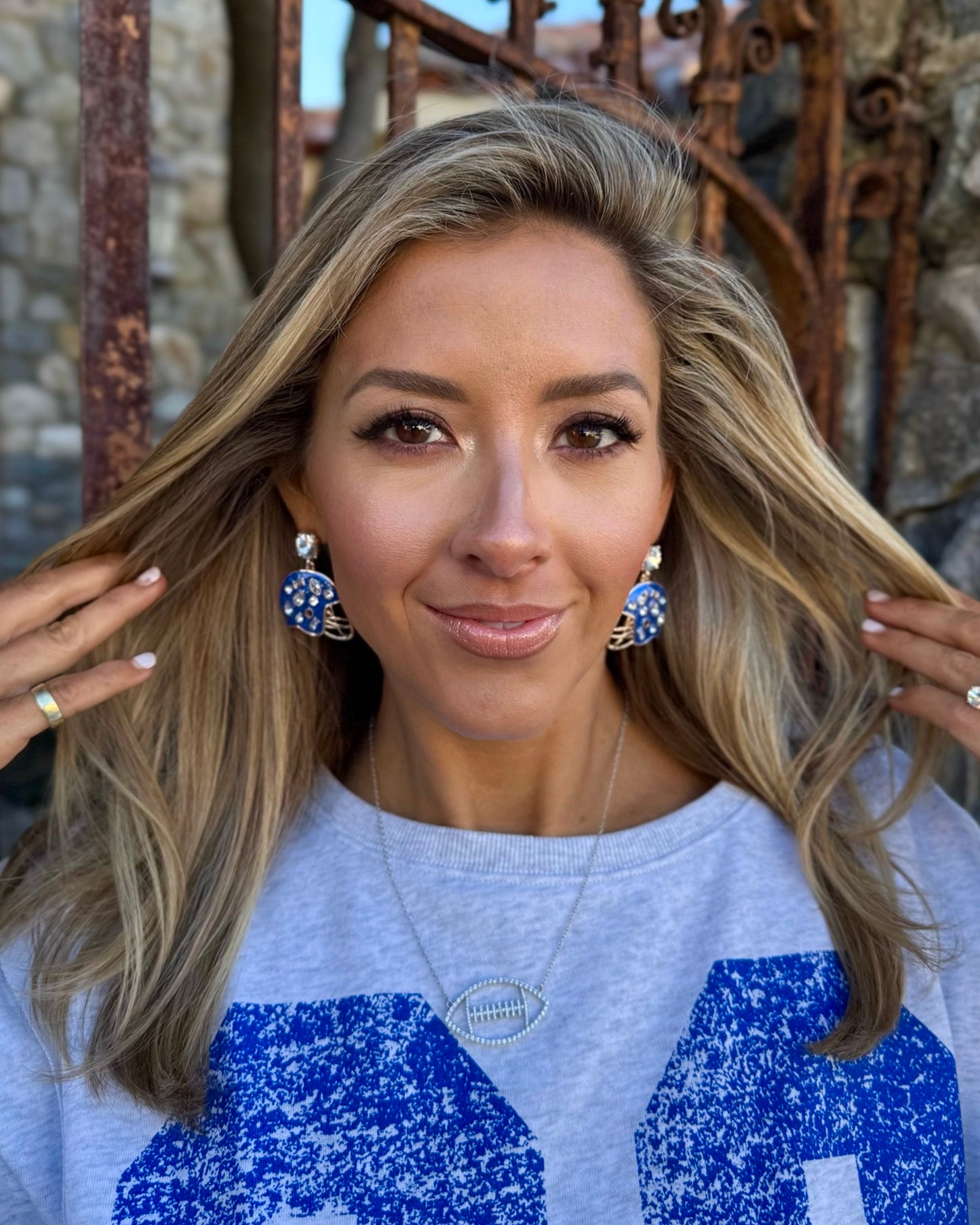 Blue Gameday Stone Football Helmet Earrings