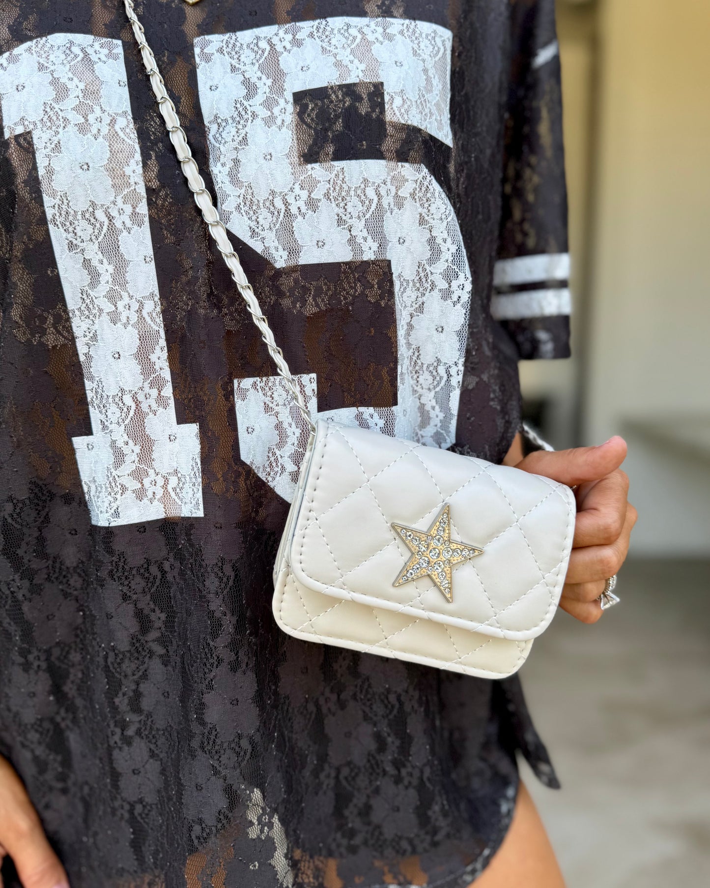 Cream Rhinestone “Baby You’re A Star” Crossbody