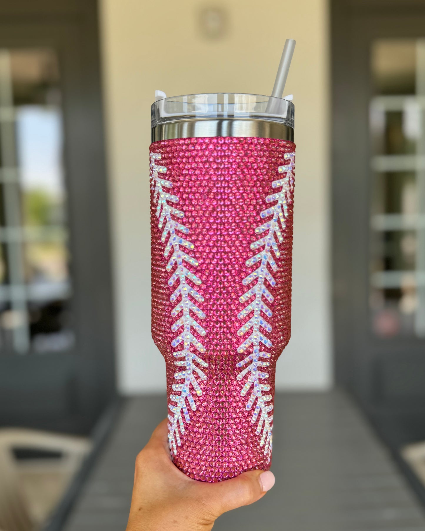 Pre-Order: HOT PINK Crystal Baseball/Softball "Blinged Out" 40 Oz. Tumbler (Ships Approx. 6/30) - Live Love Gameday®