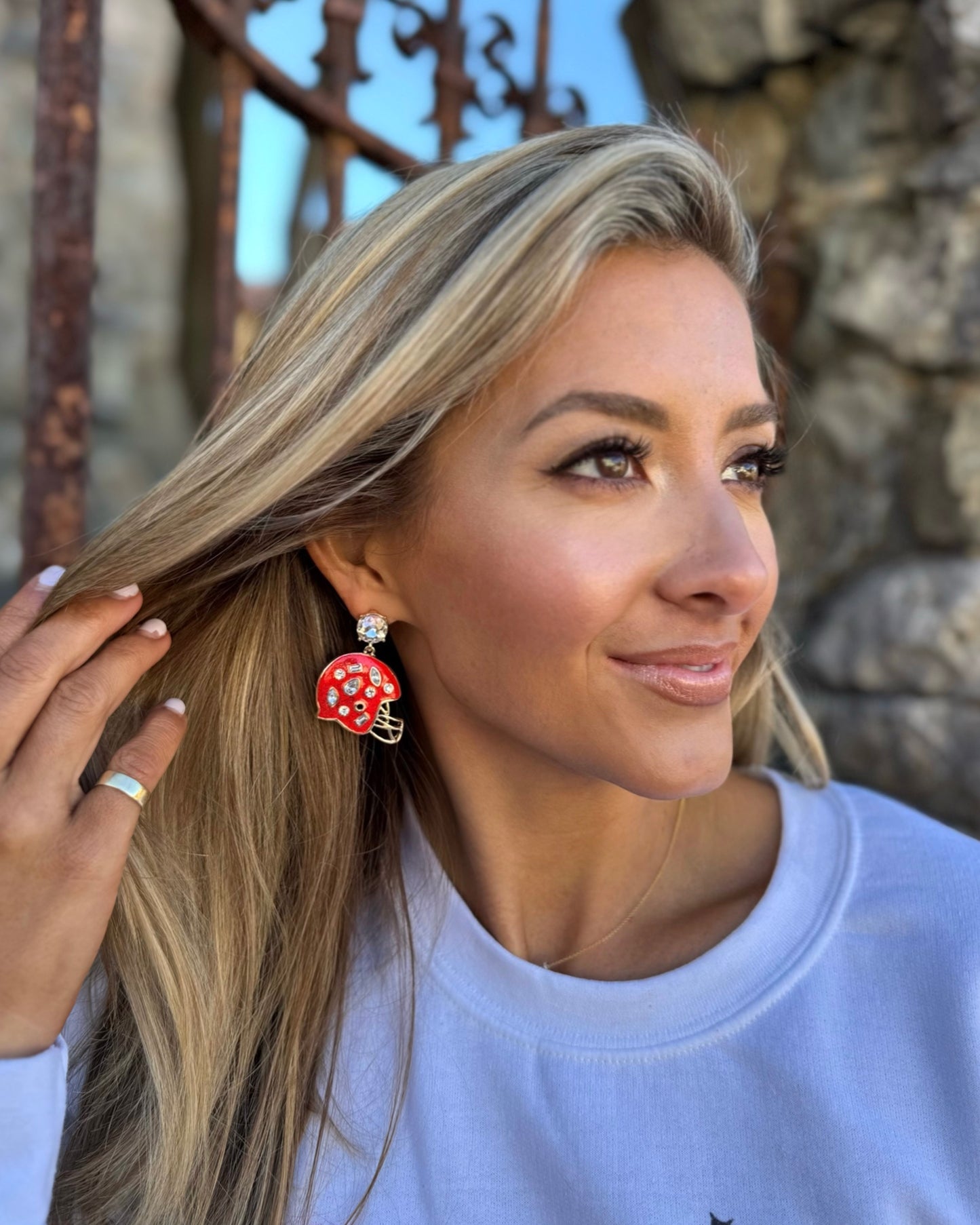 Red Gameday Stone Football Helmet Earrings