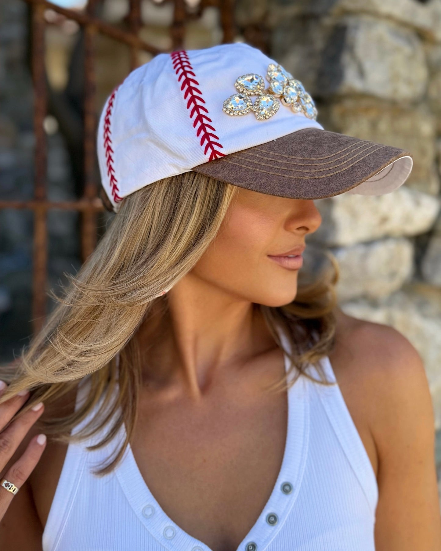 Gold Crystal Embroidered TAN Baseball-Stitched Cap