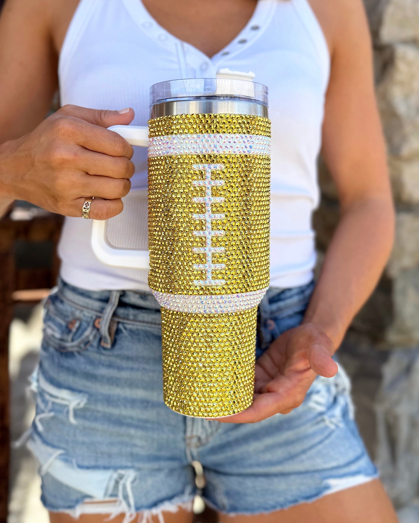 Crystal Yellow/Gold "Team Spirit" FOOTBALL 40 Oz. Tumbler (Pre-Order: Ships 6/30)