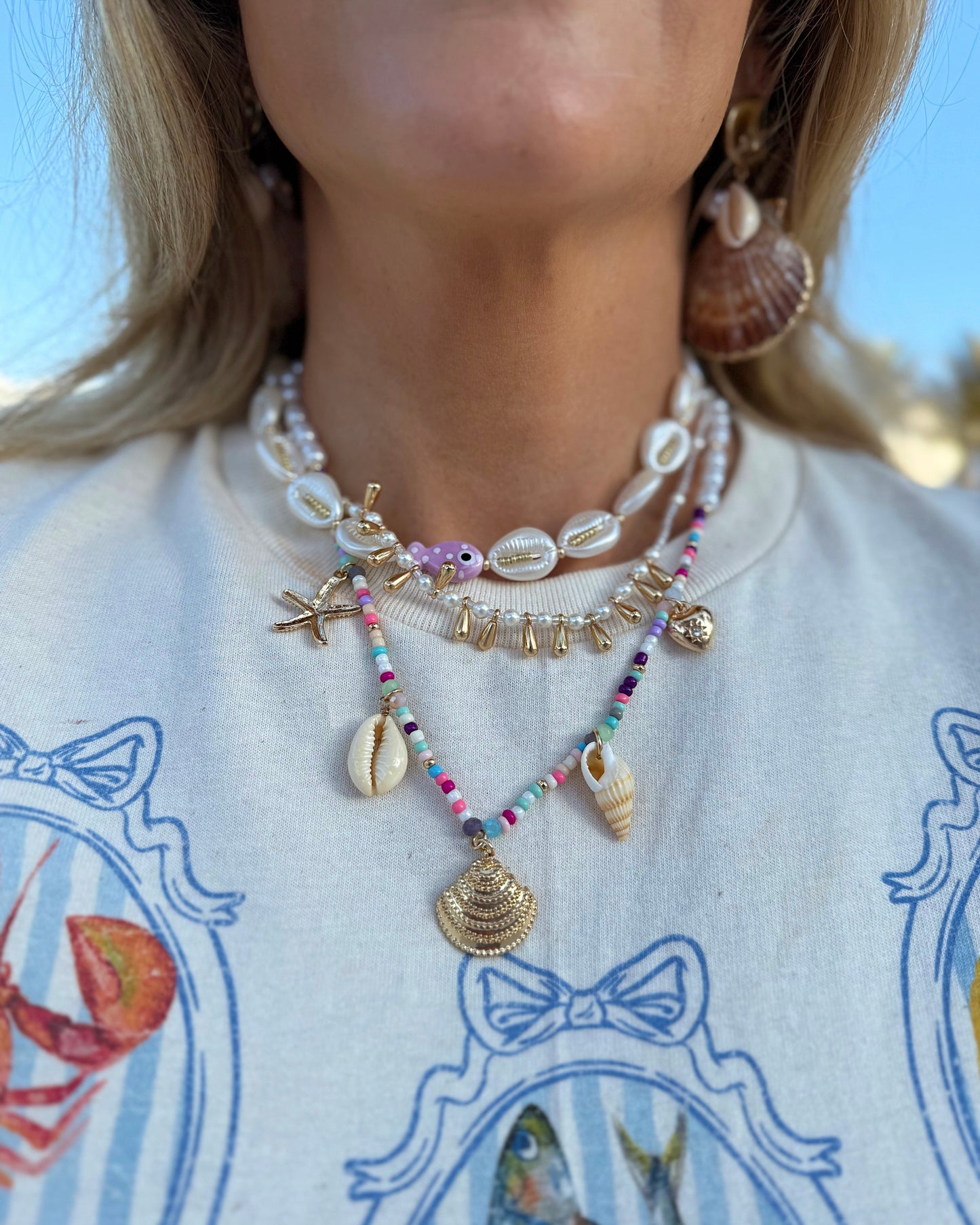 Purple Fish Colorful Puka Shell Beaded Layered Necklace