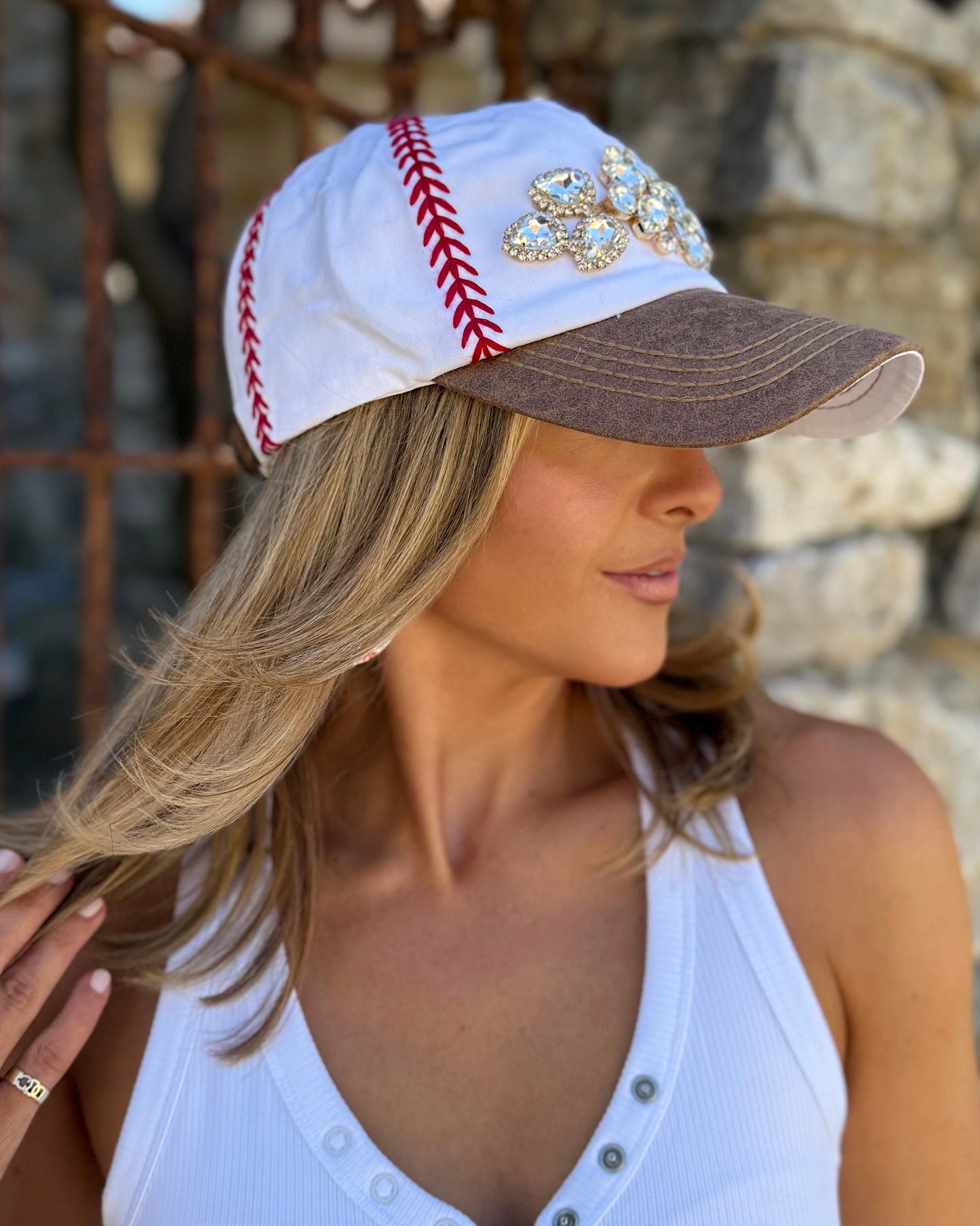 Gold Crystal Embroidered TAN Baseball-Stitched Cap