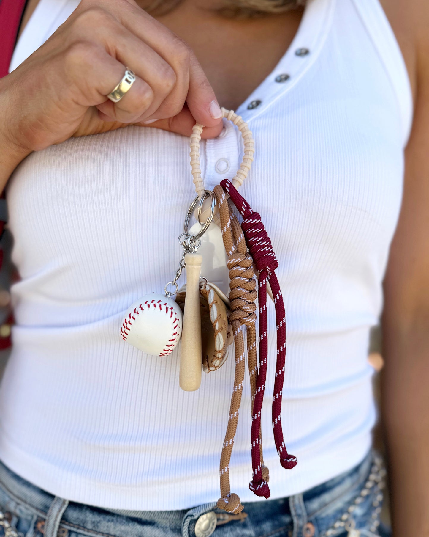 Red Baseball Glove & Ball Dangle Key Chain Bag Charm