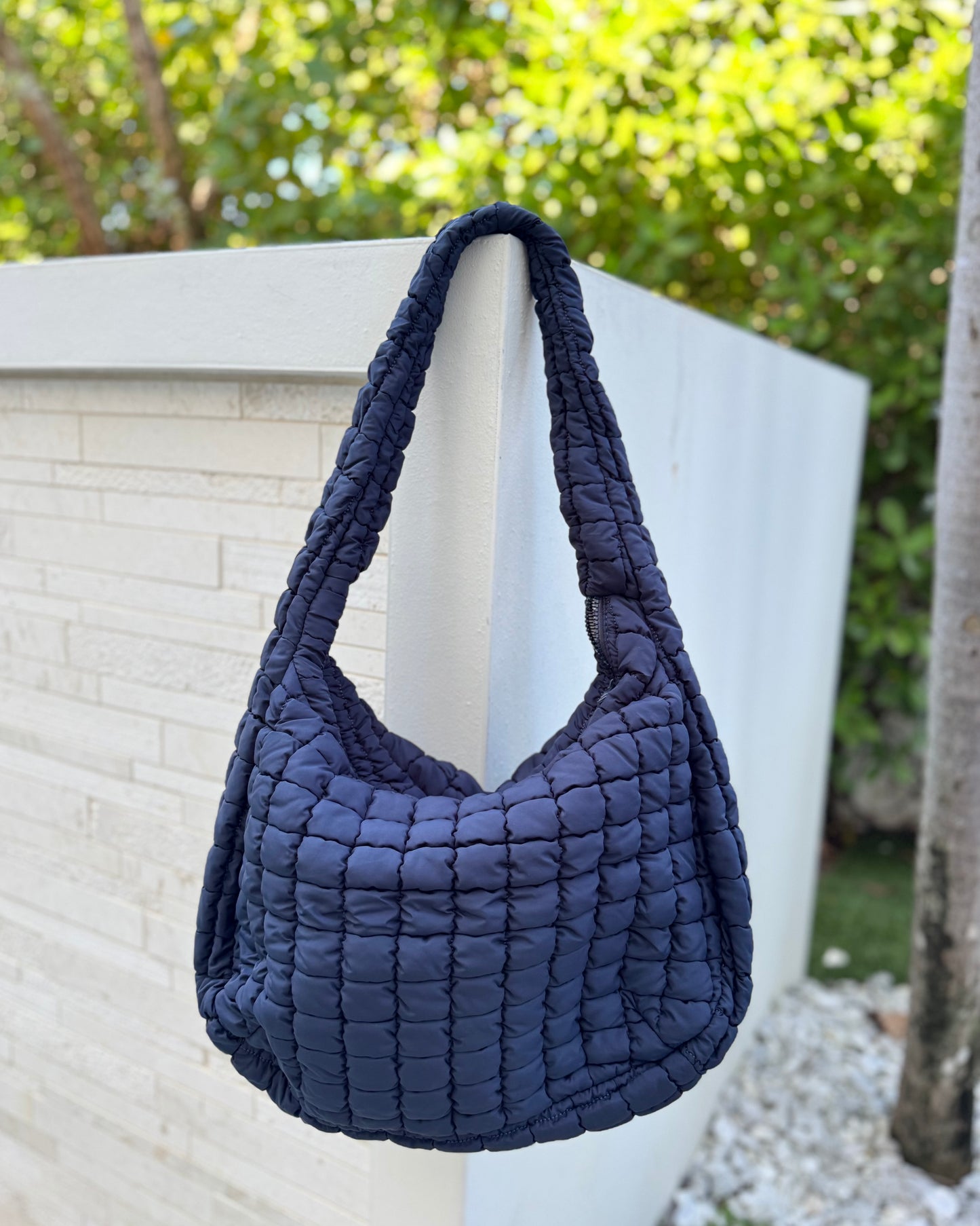 Black Friday: Navy Puffy Quilted Nylon Large Shoulder Bag