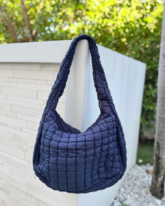 Black Friday: Navy Puffy Quilted Nylon Large Shoulder Bag