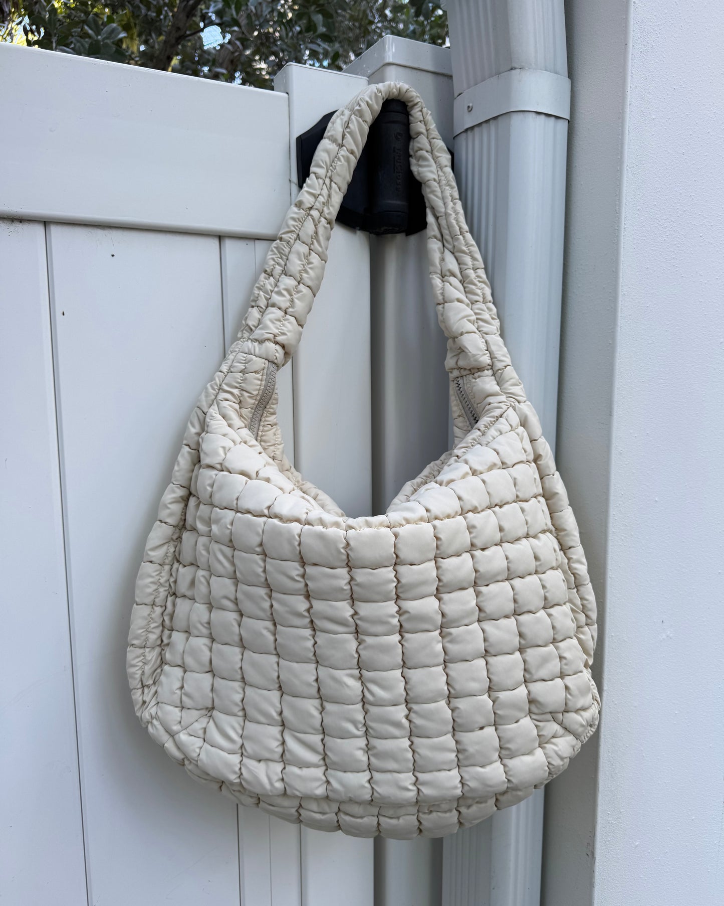 Black Friday: Natural Puffy Quilted Nylon Large Shoulder Bag