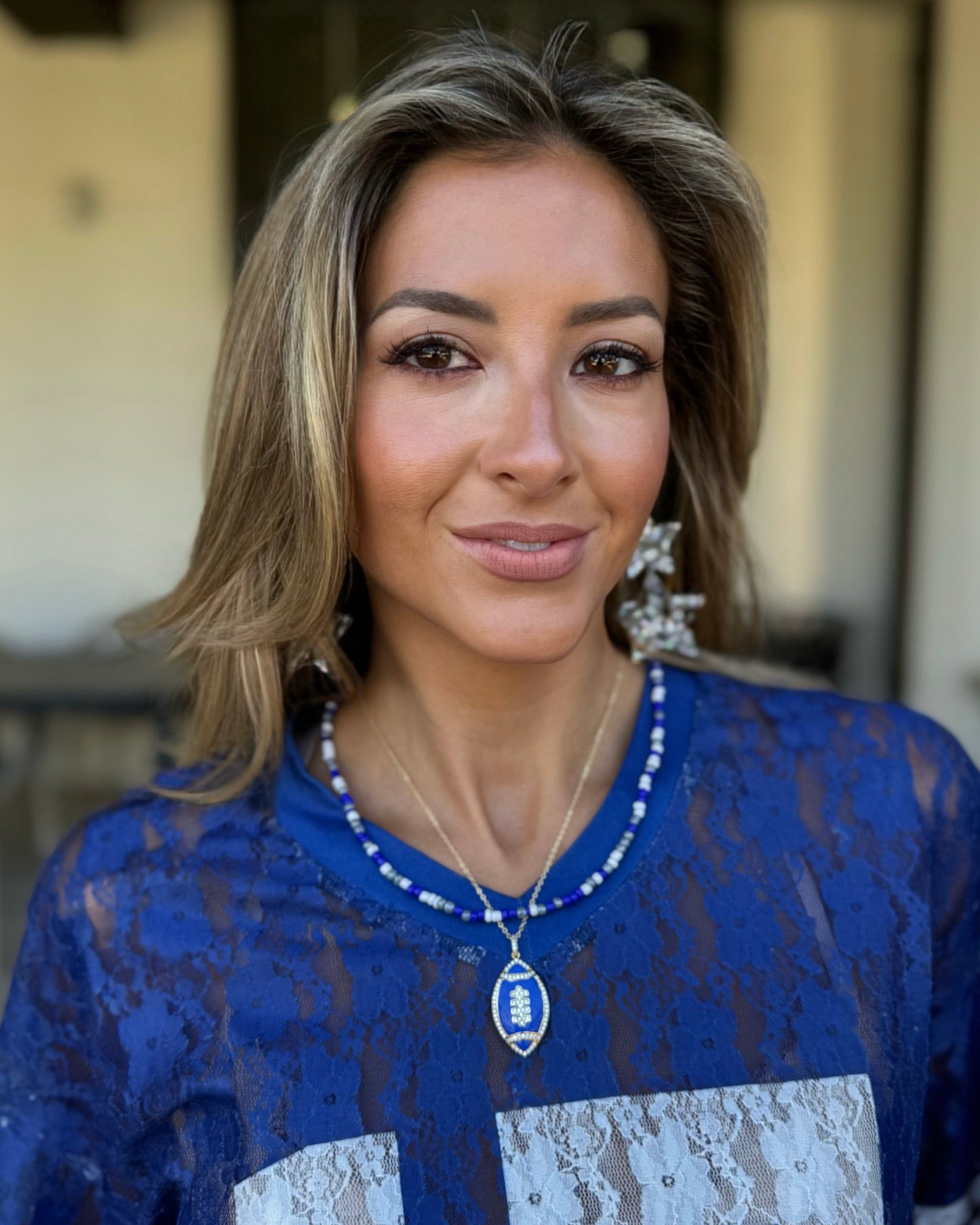 Blue/White Sidelines Beaded Necklace