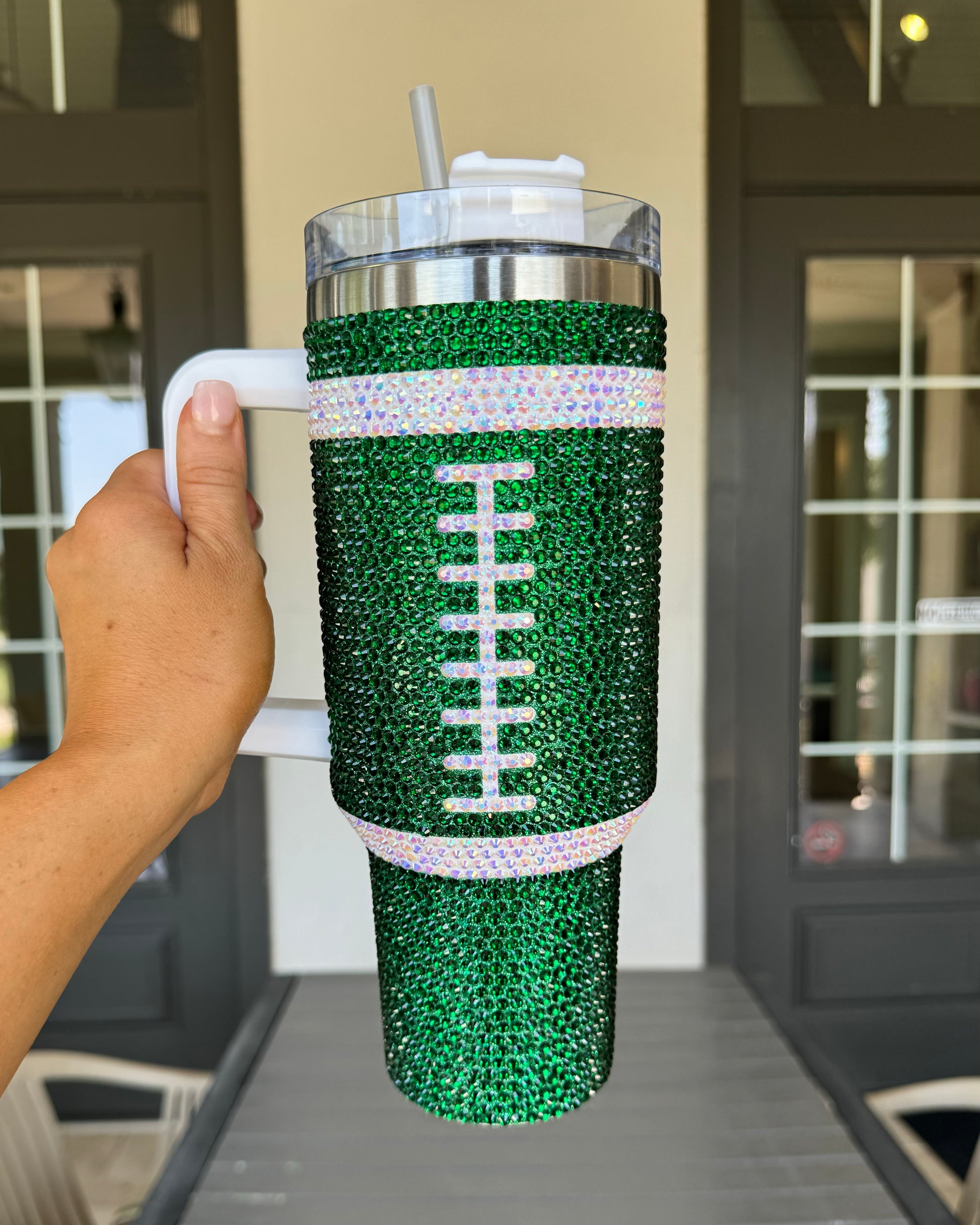 Pre-Order: Crystal GREEN "Team Spirit" FOOTBALL 40 Oz. Tumbler (Ships Approx. 7/15) - Live Love Gameday®