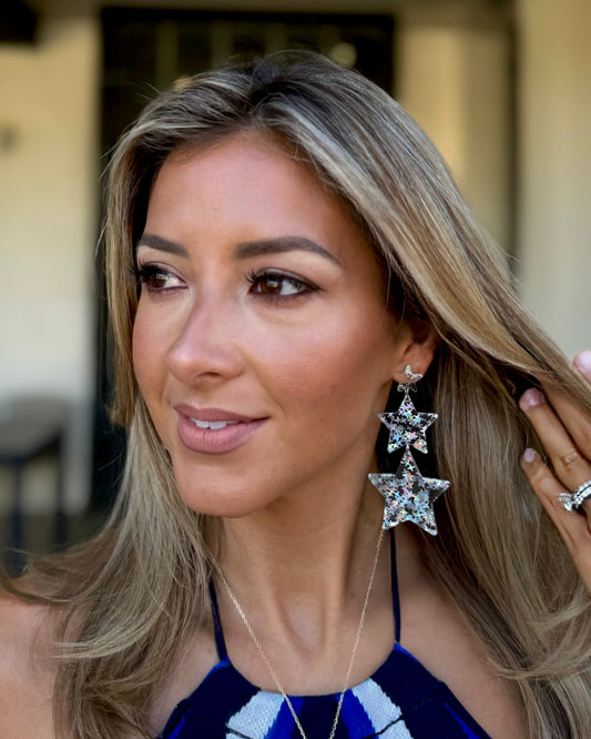 Triple Star Iridescent Drop Earrings