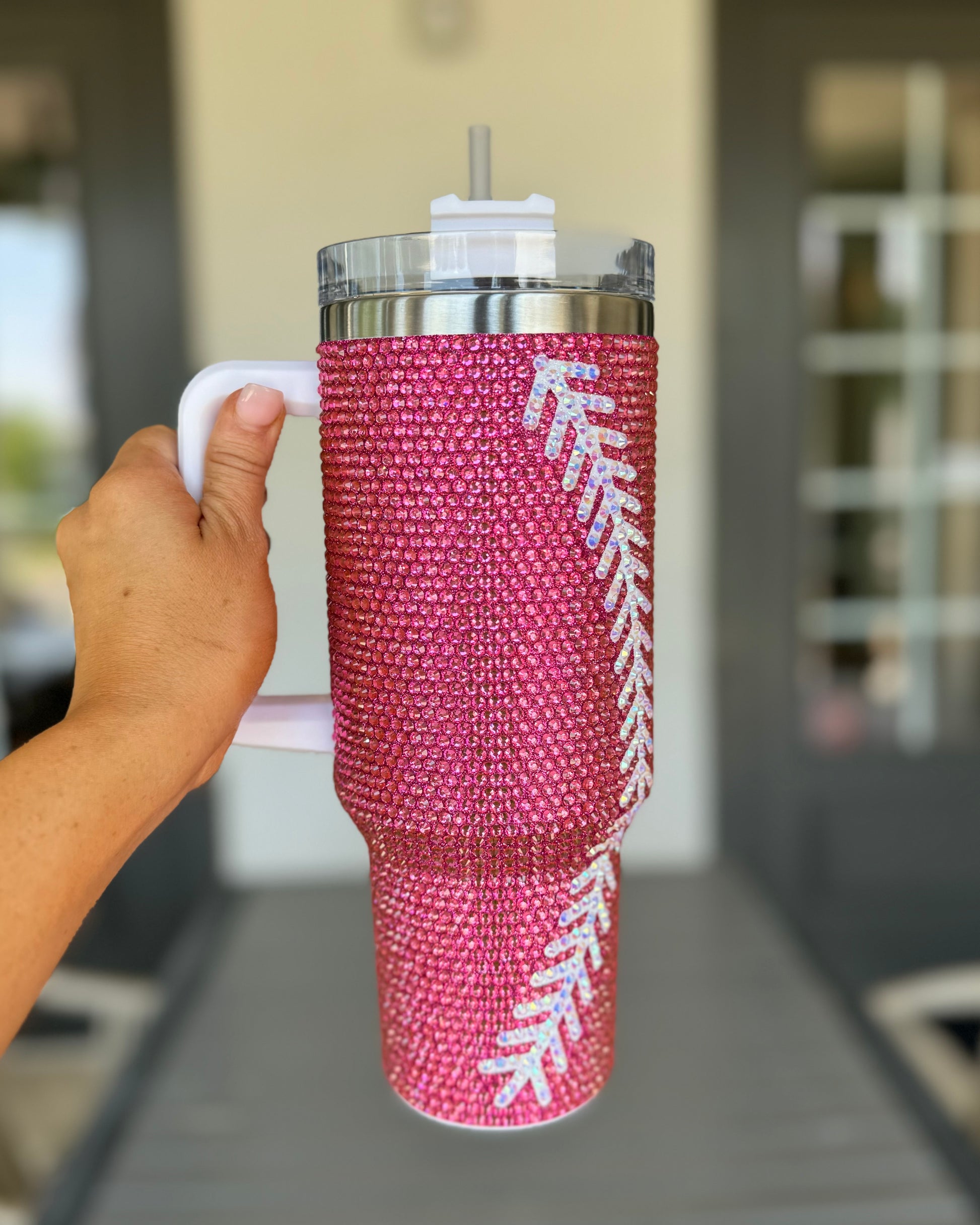 Pre-Order: HOT PINK Crystal Baseball/Softball "Blinged Out" 40 Oz. Tumbler (Ships Approx. 6/30) - Live Love Gameday®