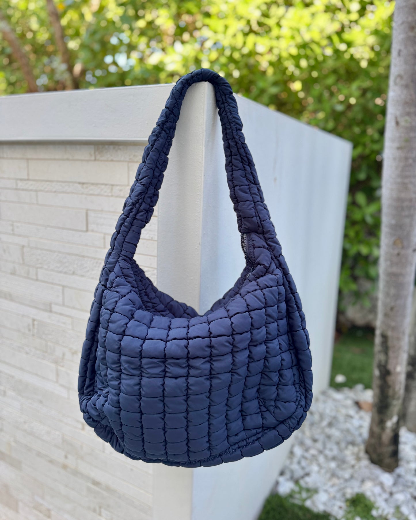 Black Friday: Navy Puffy Quilted Nylon Large Shoulder Bag