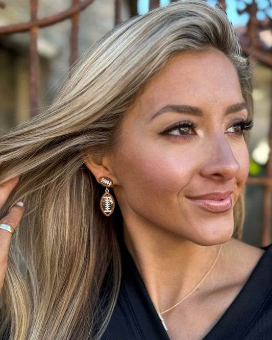 Brown Pave Football Dangle Earrings
