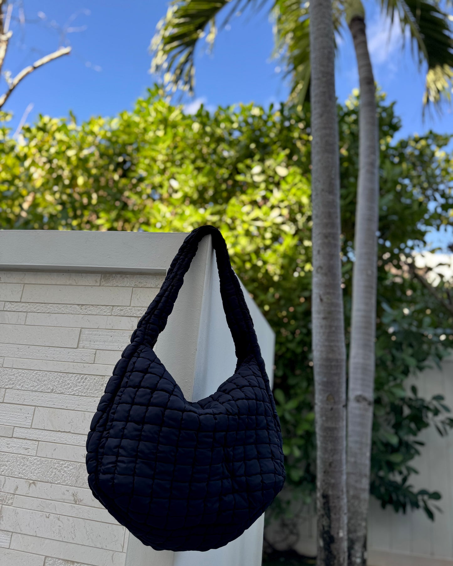 Black Friday: Black Puffy Quilted Nylon Large Shoulder Bag