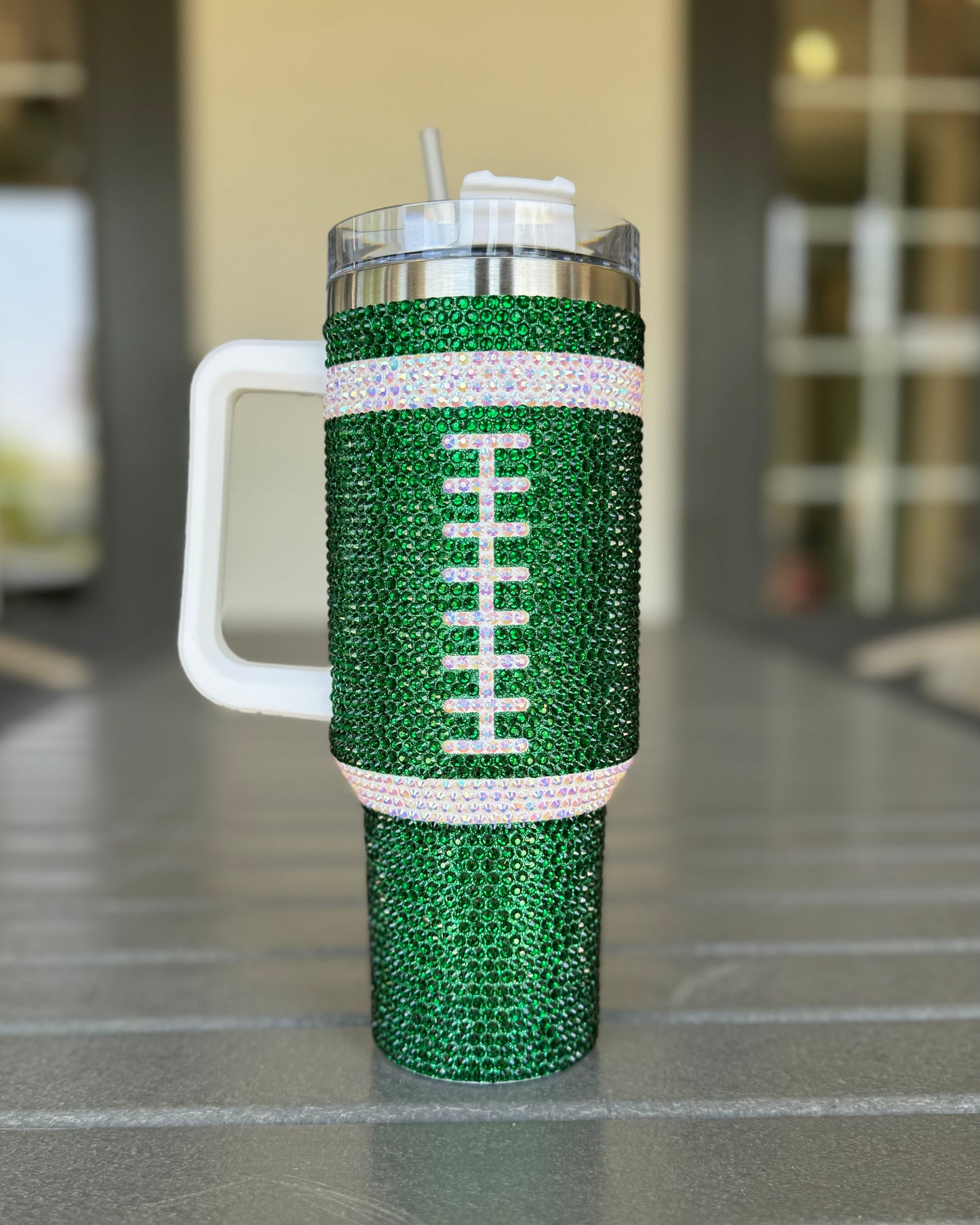 Pre-Order: Crystal GREEN "Team Spirit" FOOTBALL 40 Oz. Tumbler (Ships Approx. 7/15) - Live Love Gameday®