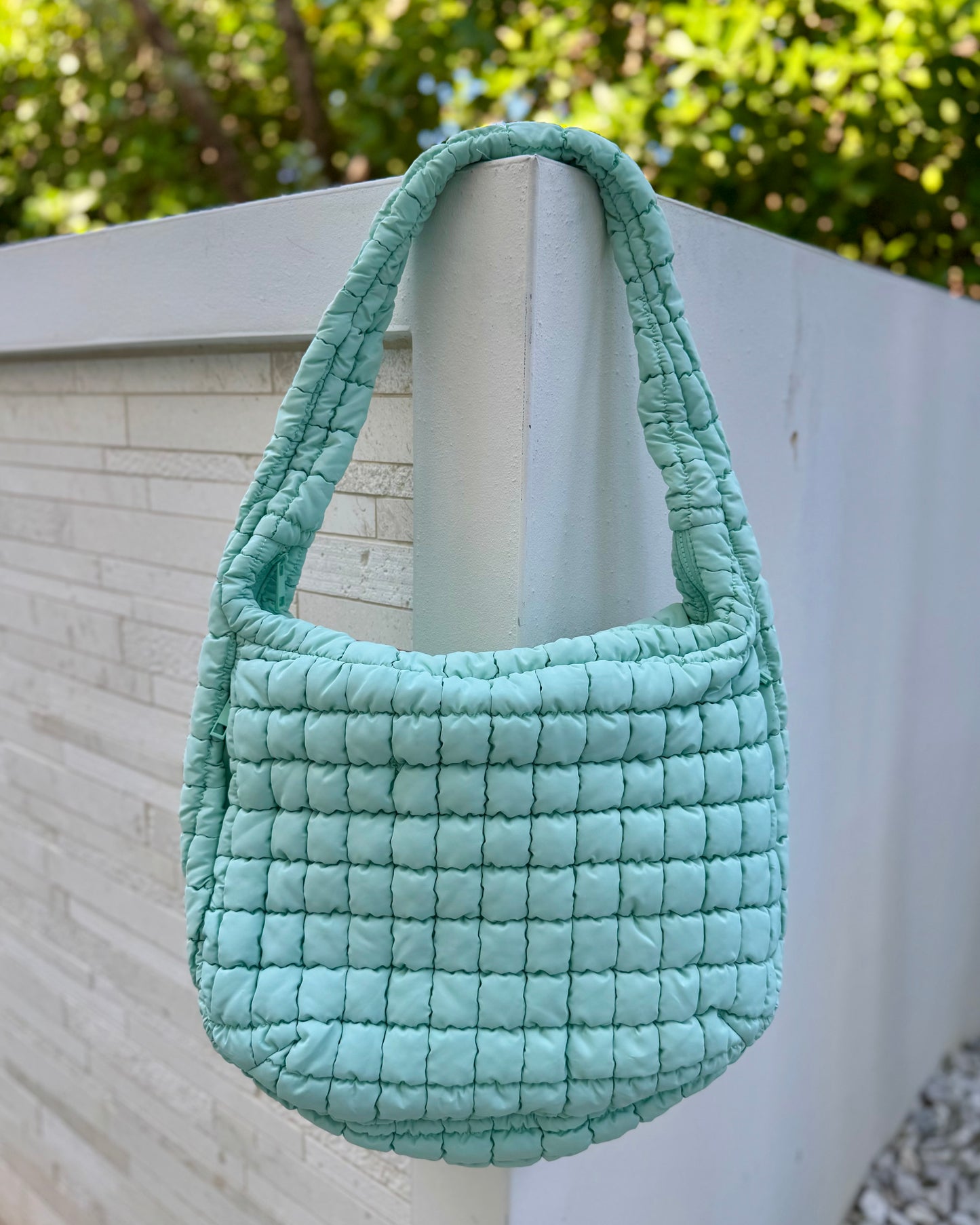 Black Friday: Seafoam Puffy Quilted Nylon Large Shoulder Bag
