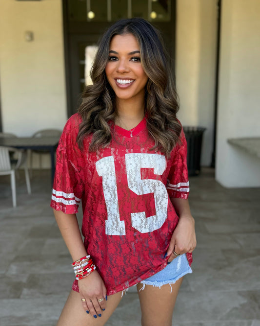Red Lace "It's Game Time" Jersey (Ships 9/30)