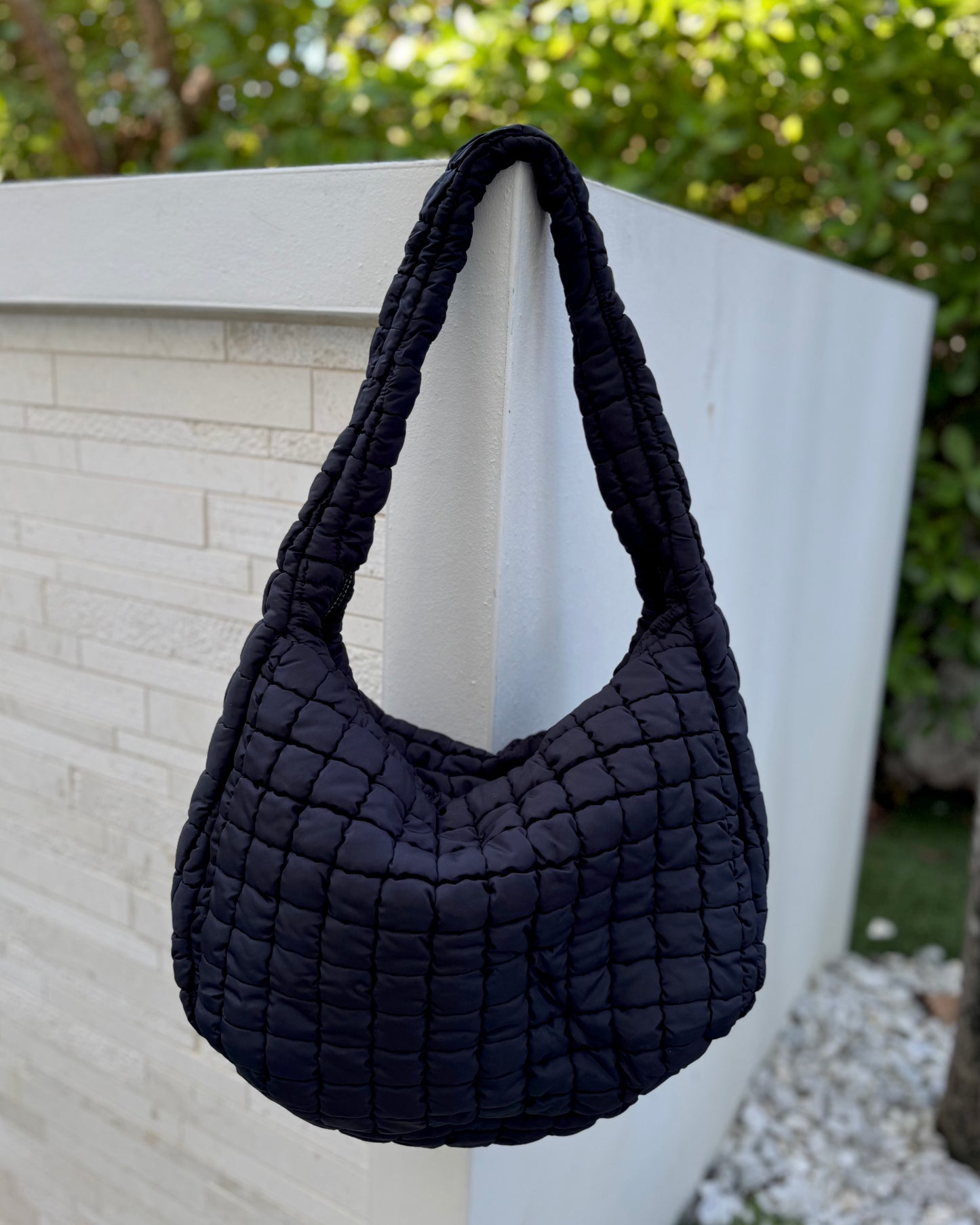 Black Friday: Black Puffy Quilted Nylon Large Shoulder Bag