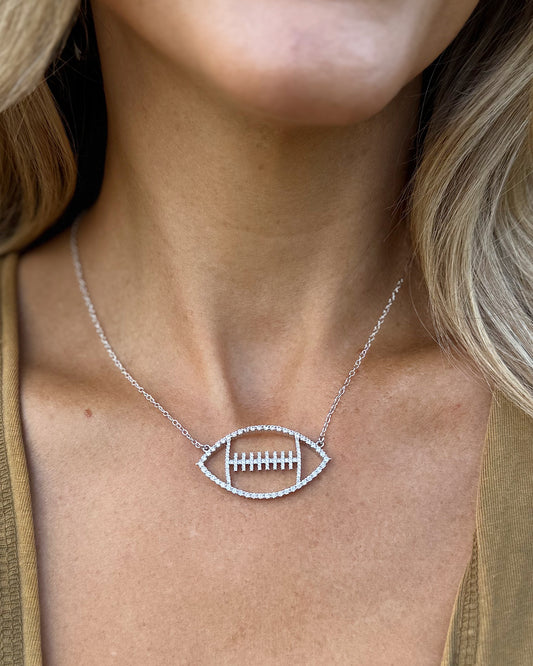 Silver Crystal Touchdown FOOTBALL Necklace