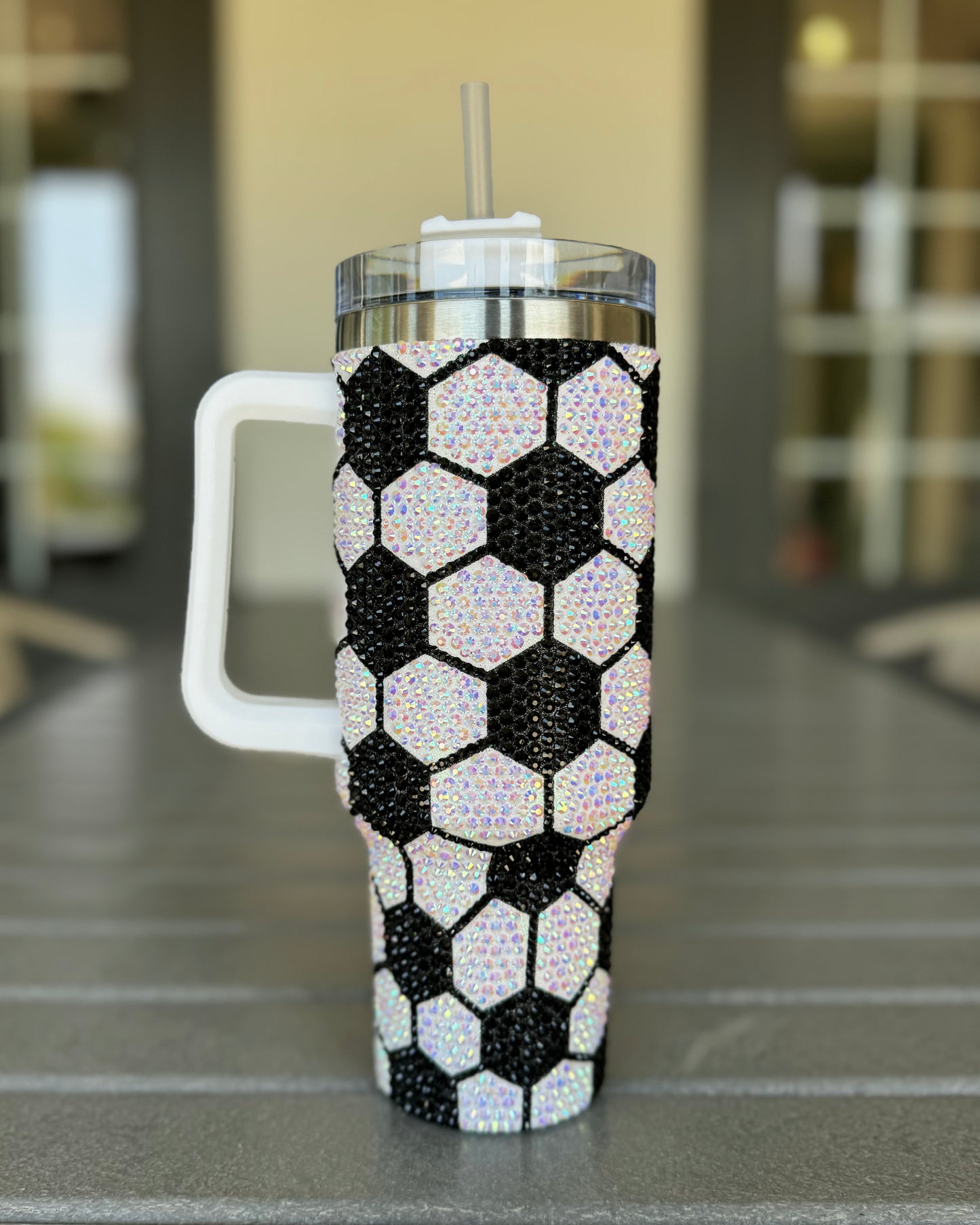 Pre-Order: Crystal "All Over" Soccer Ball Pattern 40 Oz. Tumbler (Ships Approx. 7/15) - Live Love Gameday®