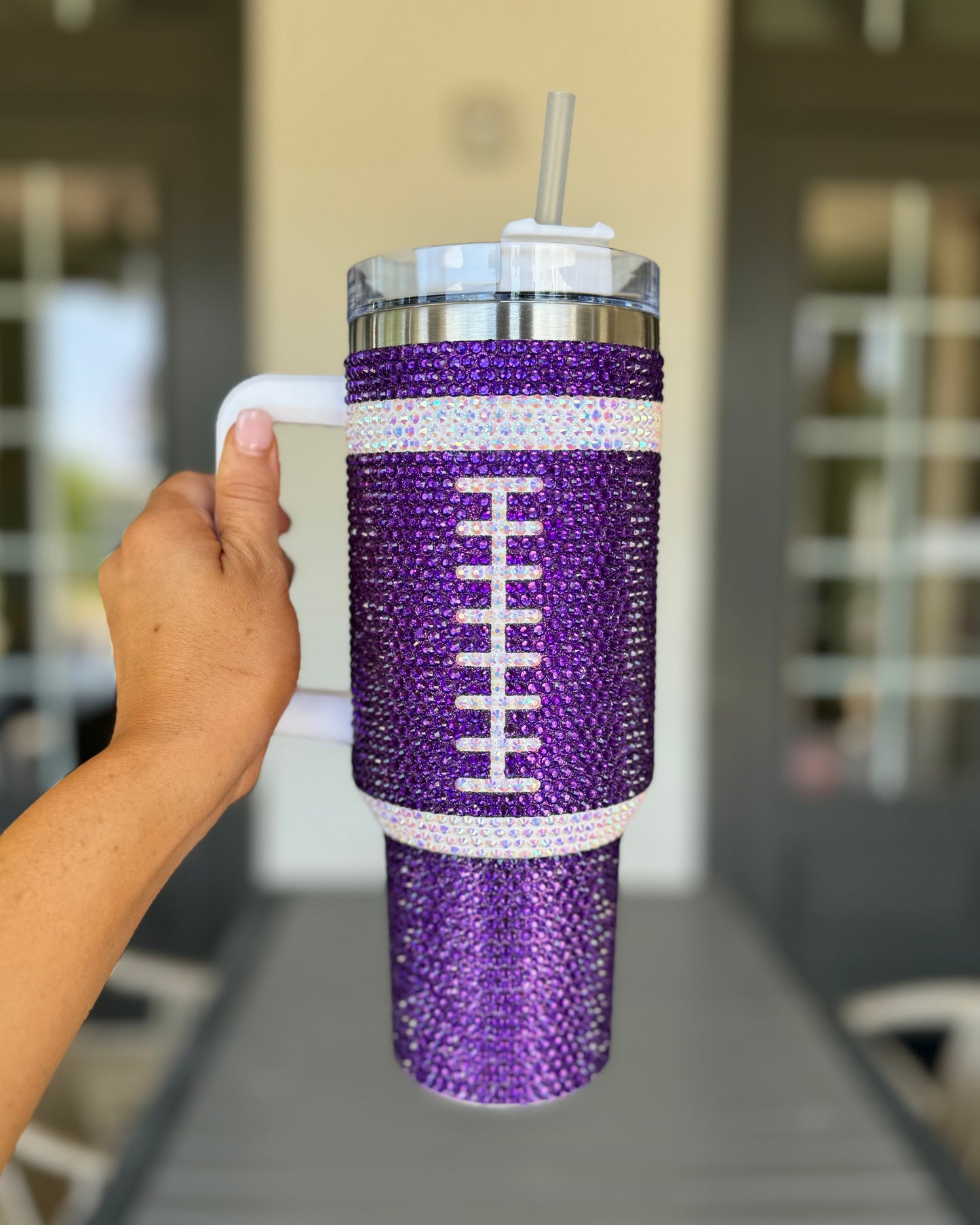 Pre-Order: Crystal PURPLE "Team Spirit" FOOTBALL 40 Oz. Tumbler (Ships Approx. 7/15) - Live Love Gameday®