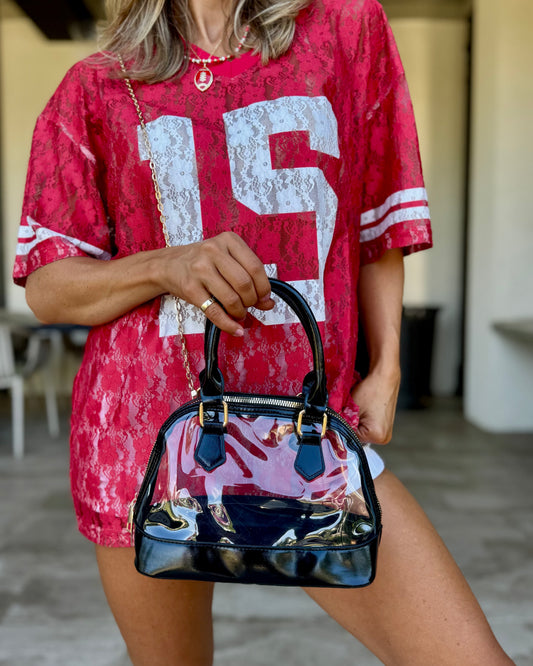 Patent Black Cream Stadium-Approved Purse
