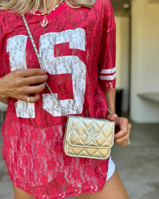Metallic Gold Rhinestone “Baby You’re A Star” Crossbody
