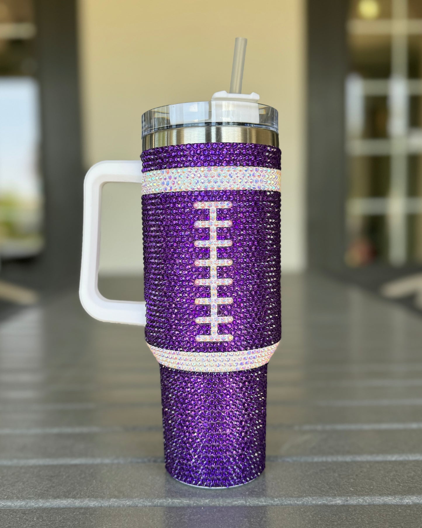 Pre-Order: Crystal PURPLE "Team Spirit" FOOTBALL 40 Oz. Tumbler (Ships Approx. 7/15) - Live Love Gameday®