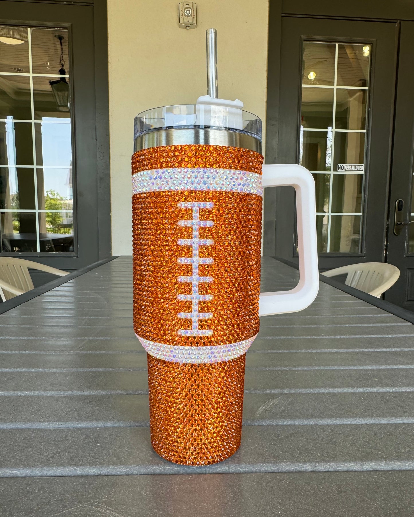 Pre-Order: Crystal ORANGE "Team Spirit" FOOTBALL 40 Oz. Tumbler (Ships Approx. 7/15) - Live Love Gameday®