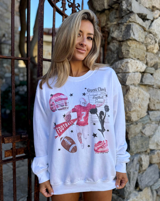 Muted Red + White Football Checklist Oversized Sweatshirt