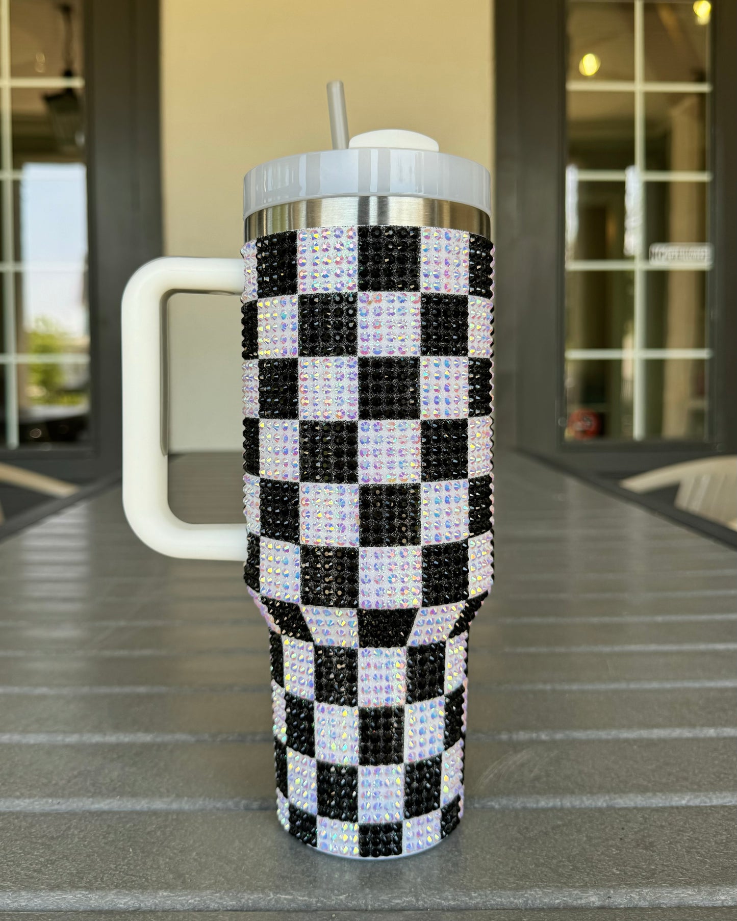 Pre-Order: Crystal Black & White Checkered 40 Oz. Tumbler (Ships Approx. 7/15) - Live Love Gameday®