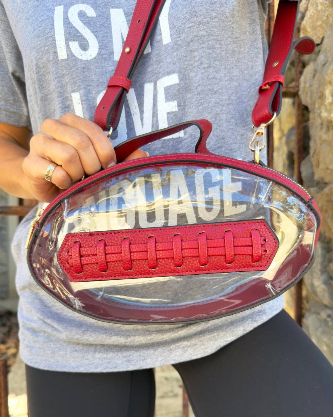 Burgundy/Maroon Faux Leather FOOTBALL Shaped Stadium-Approved Purse