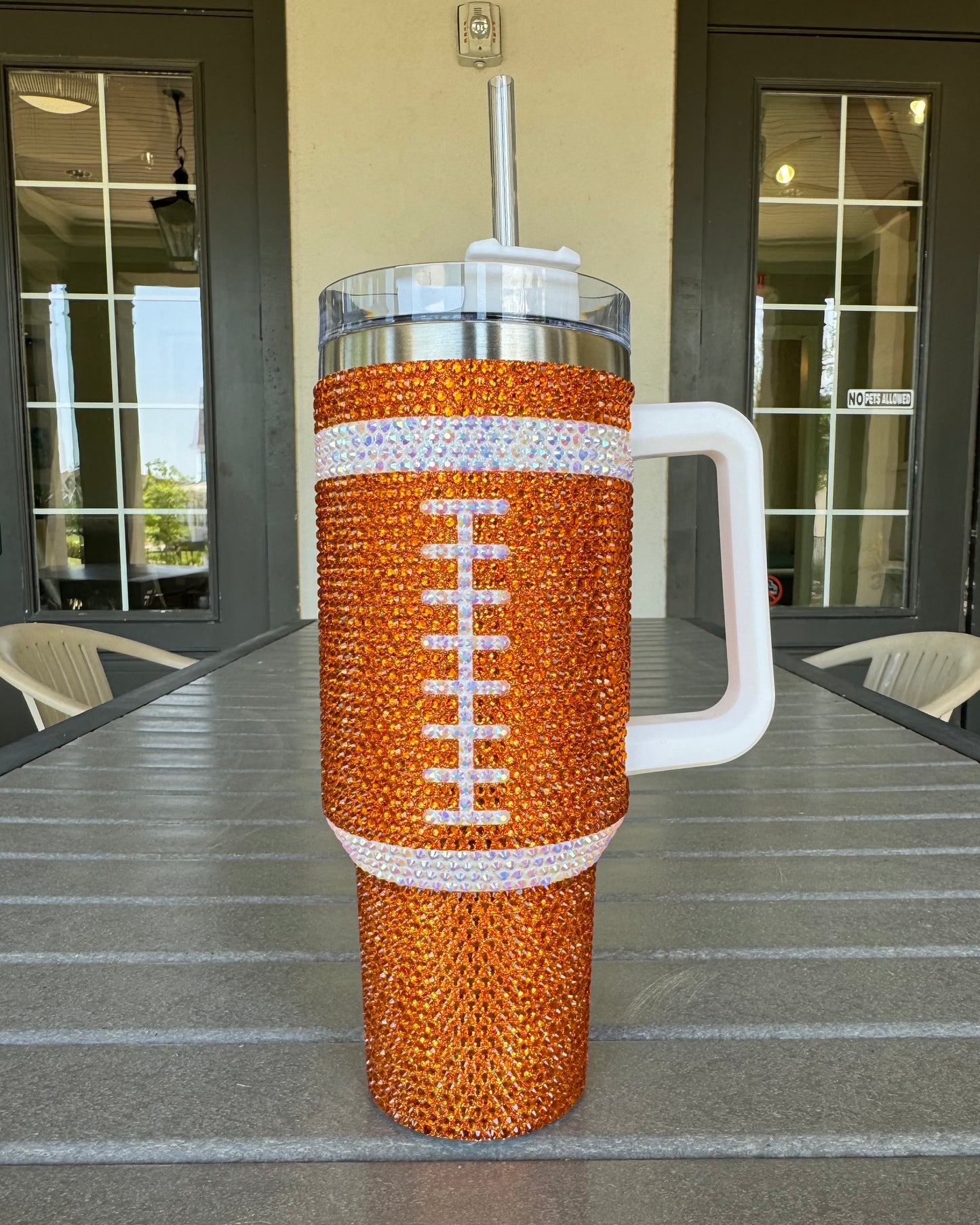 Pre-Order: Crystal ORANGE "Team Spirit" FOOTBALL 40 Oz. Tumbler (Ships Approx. 7/15) - Live Love Gameday®