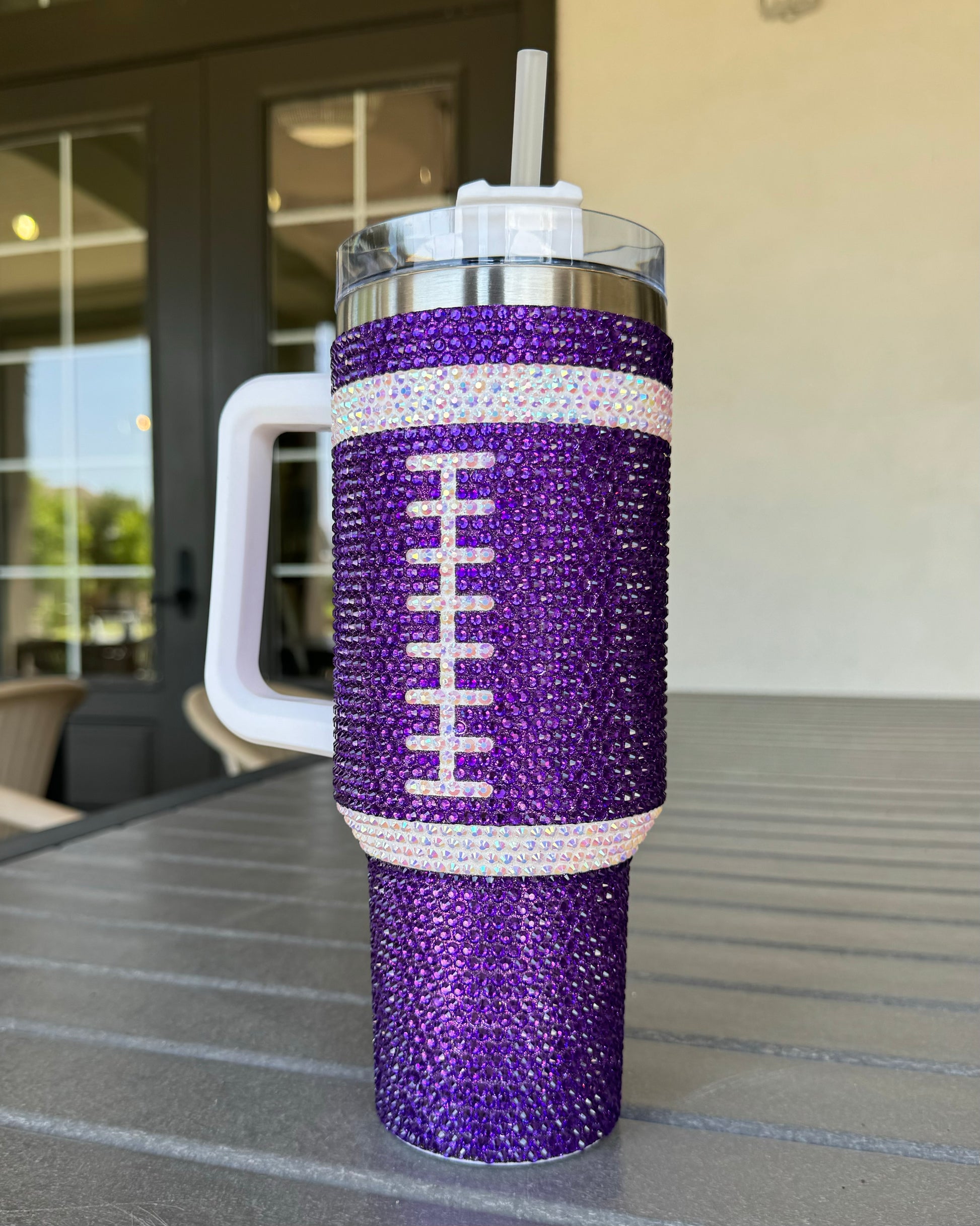 Pre-Order: Crystal PURPLE "Team Spirit" FOOTBALL 40 Oz. Tumbler (Ships Approx. 7/15) - Live Love Gameday®